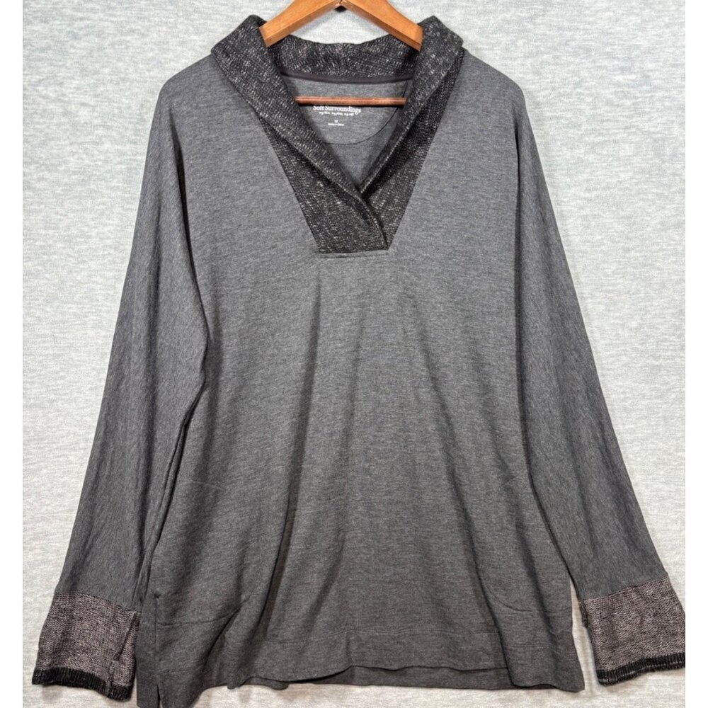 Soft Surroundings Womens 1X Top Gray Long Sleeve Top Sweater Tunic